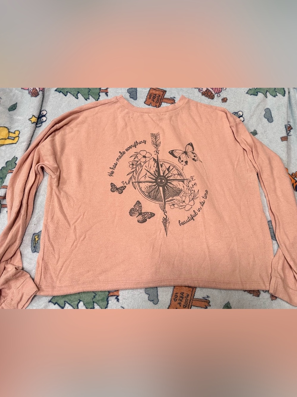 Peach Compass & Butterfly Long Sleeve Tee